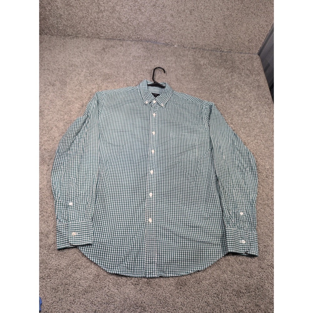 J.Crew Mens Green White Gingham Check Cotton Button Down Shirt Large 24182 FA15